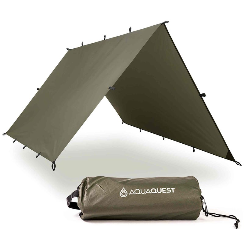 AquaQuest Defender Tarp â€“ Heavyâ€‘Duty Waterproof (20,000 mm) Seamâ€‘Taped Rain Fly for Camping, Bushcraft & Survival â€“ 10Ã—7 Olive Drab - Image 1